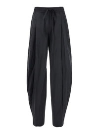 Black Pants With Cannon Pleats And Elastic Waist With Drawstring In Cotton Blend Woman