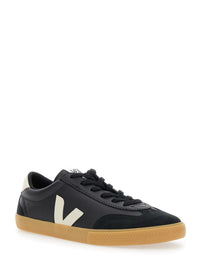 'Volley' Black Sneakers With Side Logo And Lettering Logo On The Heel In Organic Cotton Unisex