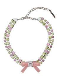 Pink Necklace With All-Over Gemstone Embellishments And Bow Detail In Silver And Gemstones Woman