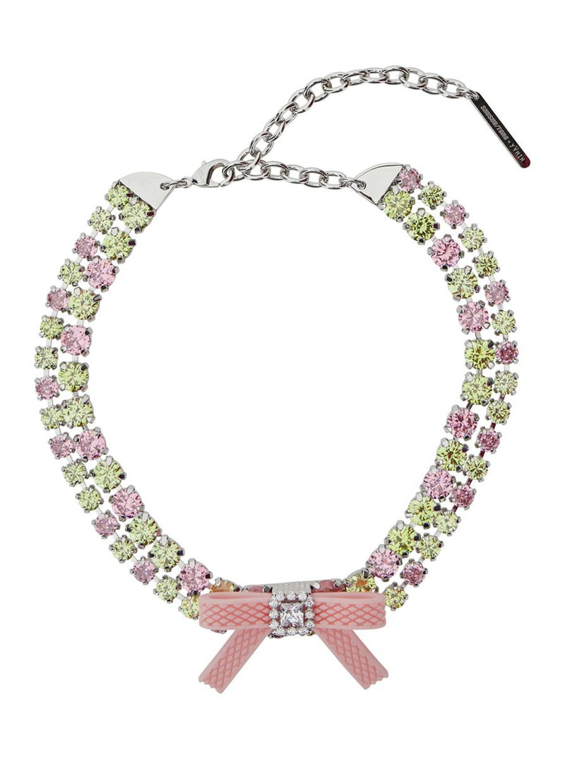 Pink Necklace With All-Over Gemstone Embellishments And Bow Detail In Silver And Gemstones Woman
