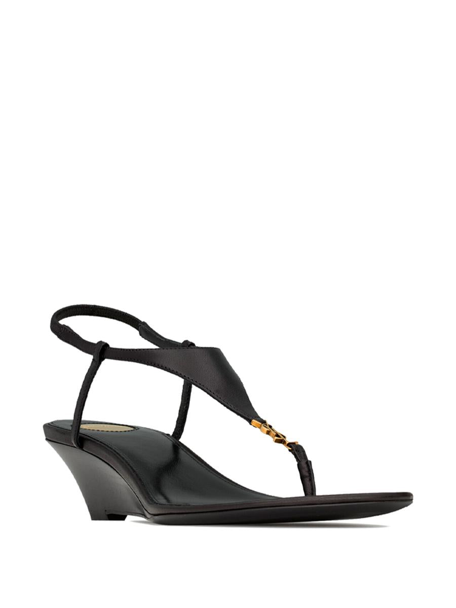 Saint Laurent Cassandra Smooth Leather Wedge Sandals Shoes
