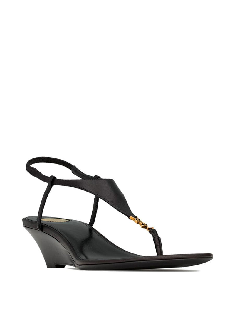 Saint Laurent Cassandra Smooth Leather Wedge Sandals Shoes