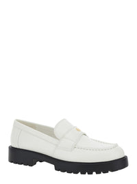 White Loafer With Logo Plate In Nappa Leather Woman