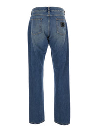 Blue Jeans With Belt Loops And Logo Patch On The Rear In Denim Man