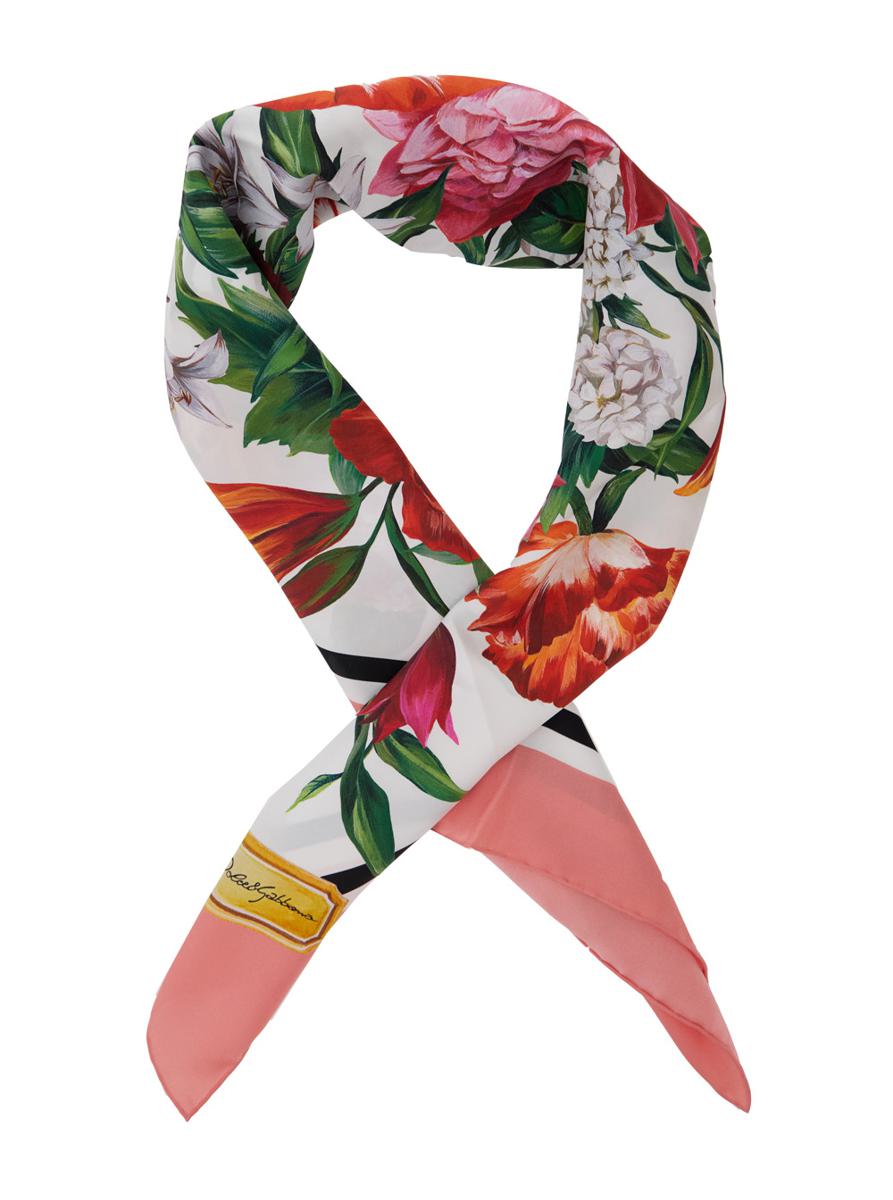 Multicolor Square Scarf With All-Over Floral Print In Silk Woman