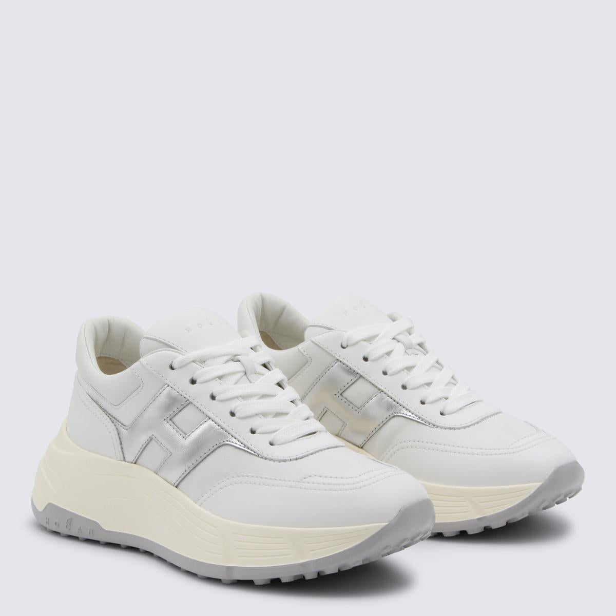 Hogan White And Silver Leather Sneakers