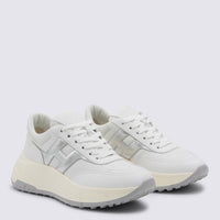 Hogan White And Silver Leather Sneakers