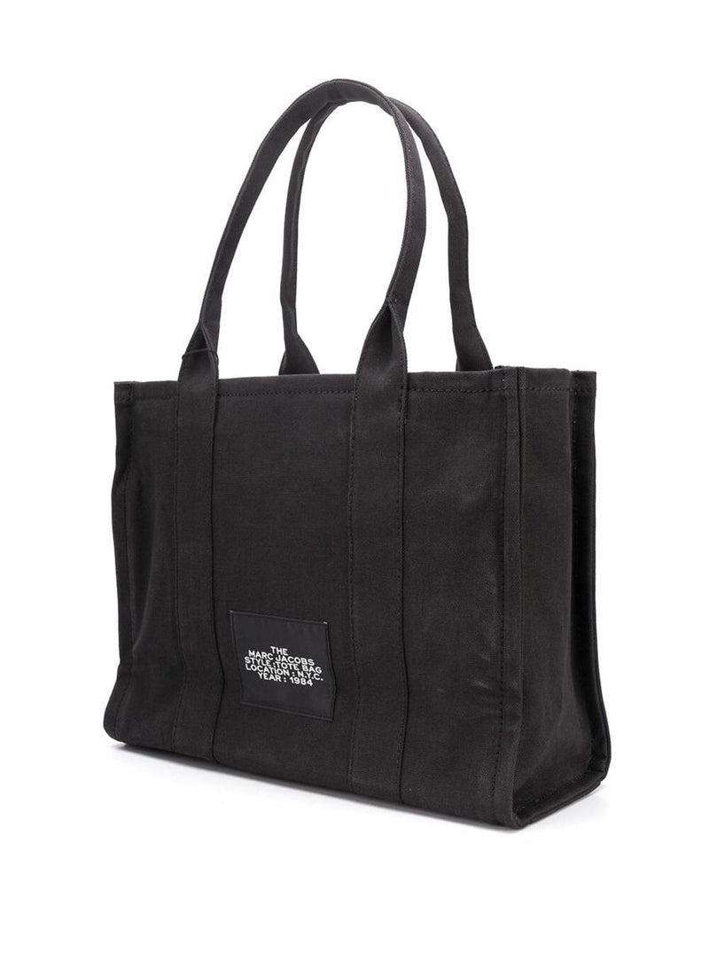 'The Large Tote' Black Tote Bag With Contrasting Logo Print In Cotton Black Woman