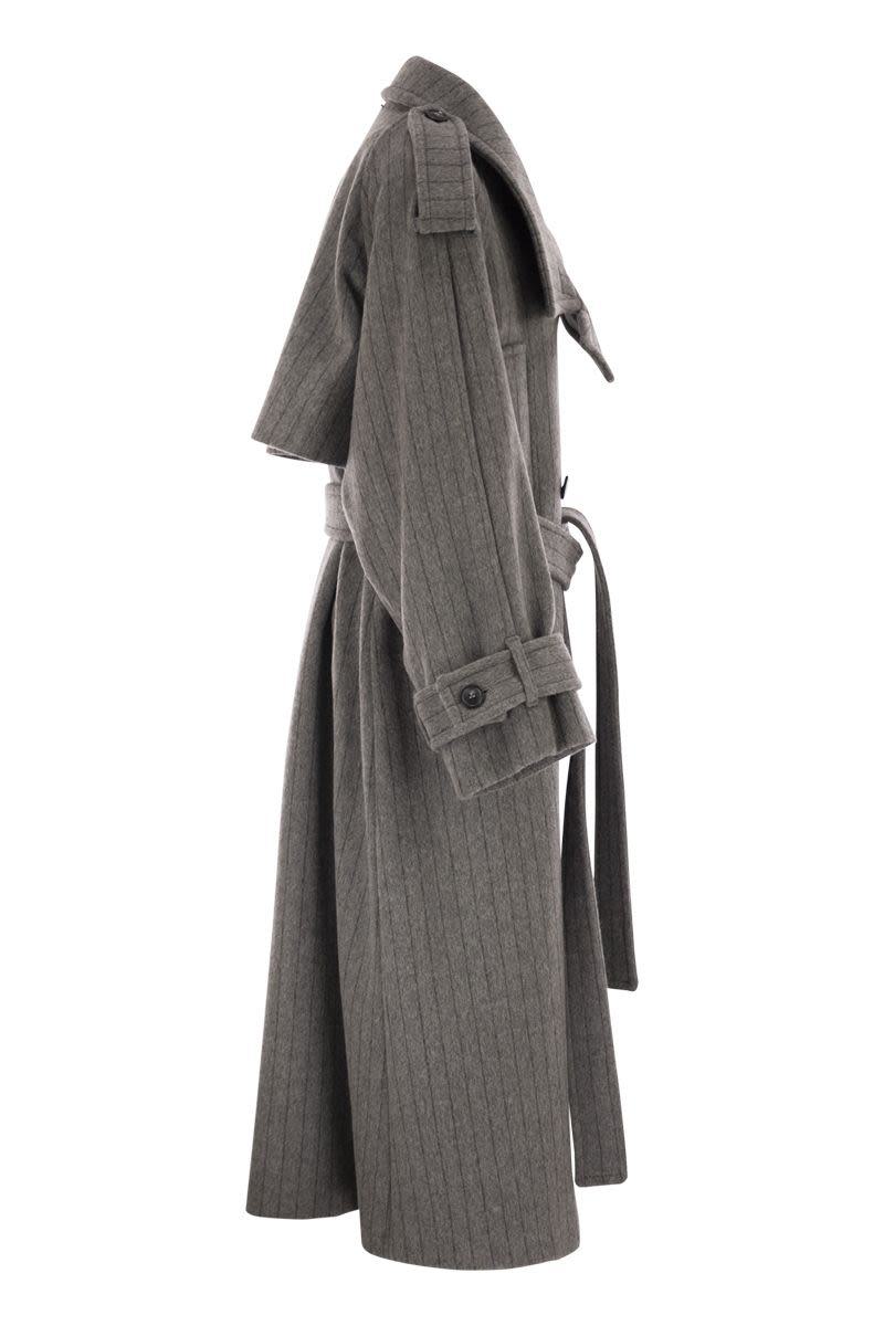 Sportmax Arold1234 - Pure Wool Pinstriped Trench Coat