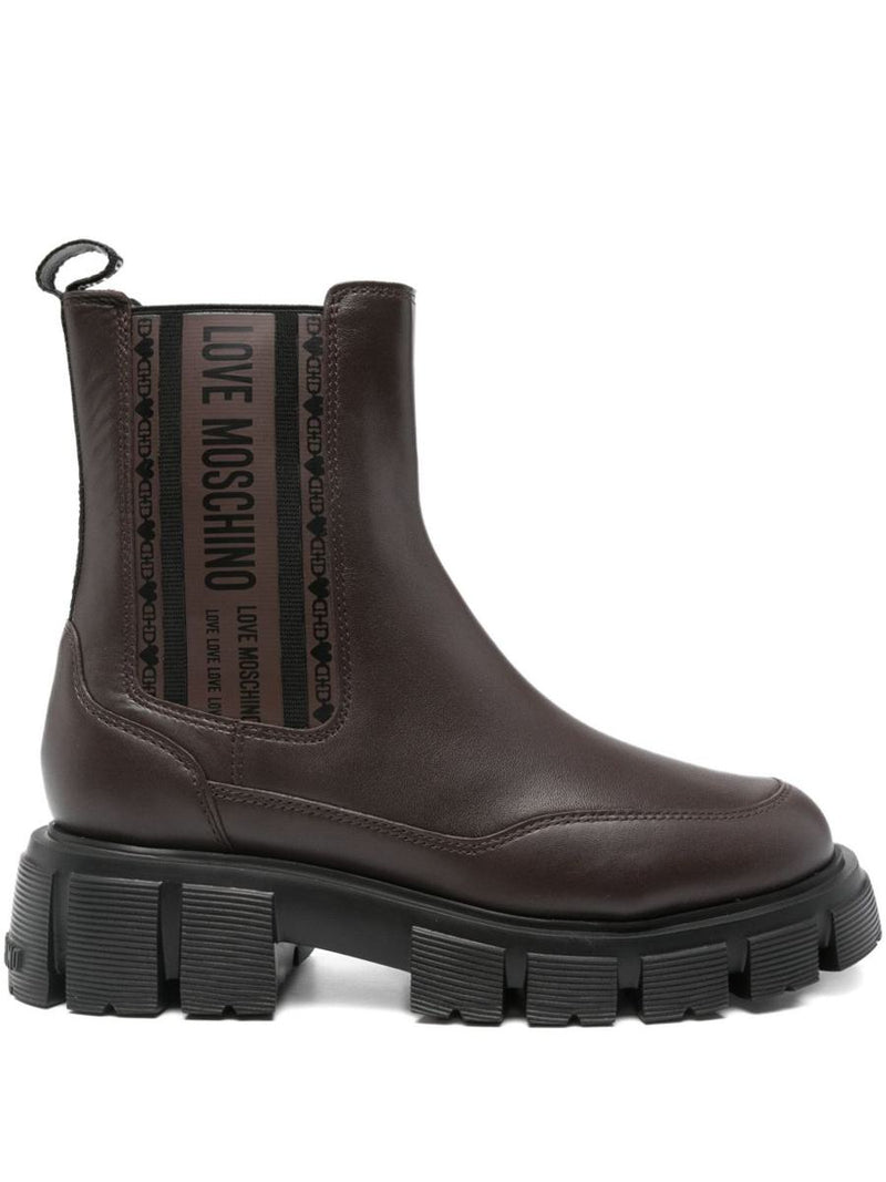 Love Moschino Brown Calfskin Ankle Boots