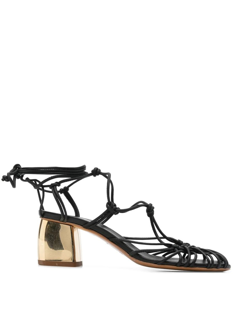 Forte_Forte Golden Heels Tubular Leather Laces Sandals Shoes