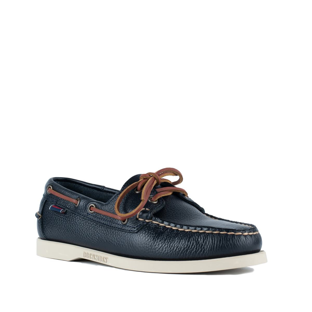 Sebago Navy Blue Grained Leather Boat Moccasin Docksides