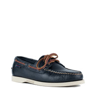 Sebago Navy Blue Grained Leather Boat Moccasin Docksides