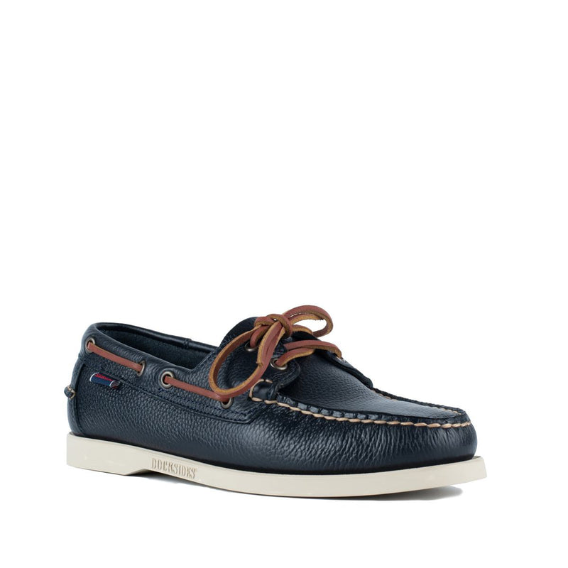 Sebago Navy Blue Grained Leather Boat Moccasin Docksides