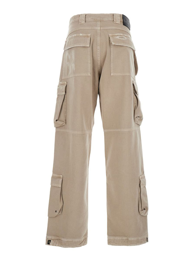 Beige Cargo Pants With Logo Patch In Cotton Man