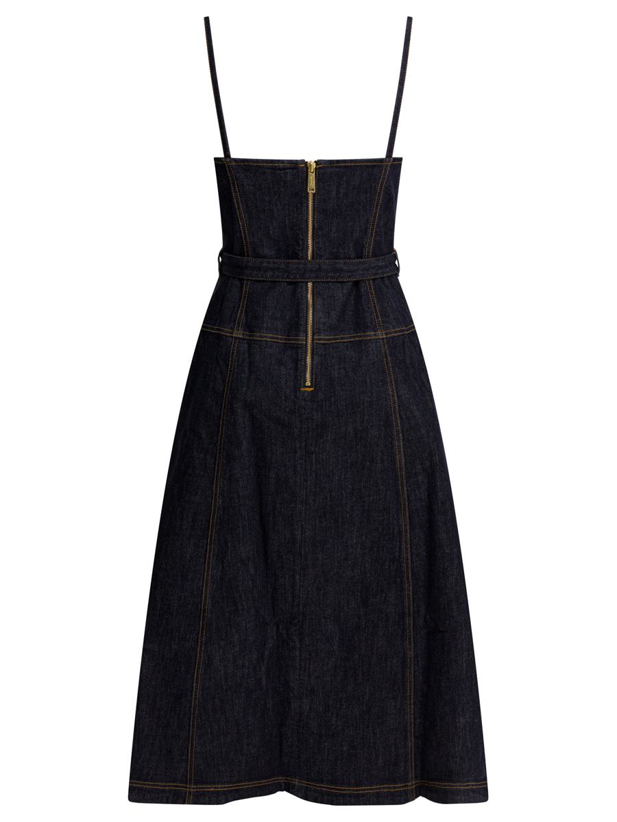 Self-Portrait Denim Flared Midi Dress