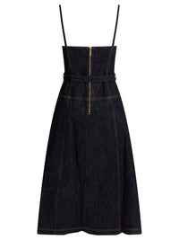 Self-Portrait Denim Flared Midi Dress