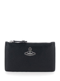 Black Wallet With Orb Detail On The Front And Top Zip Closure In Ecoleather Woman