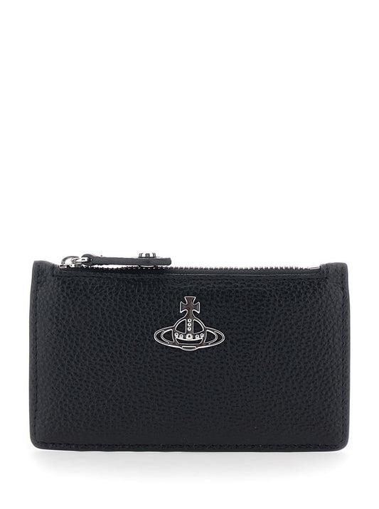 Black Wallet With Orb Detail On The Front And Top Zip Closure In Ecoleather Woman