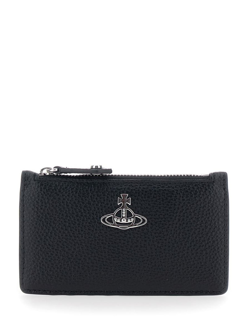 Black Wallet With Orb Detail On The Front And Top Zip Closure In Ecoleather Woman