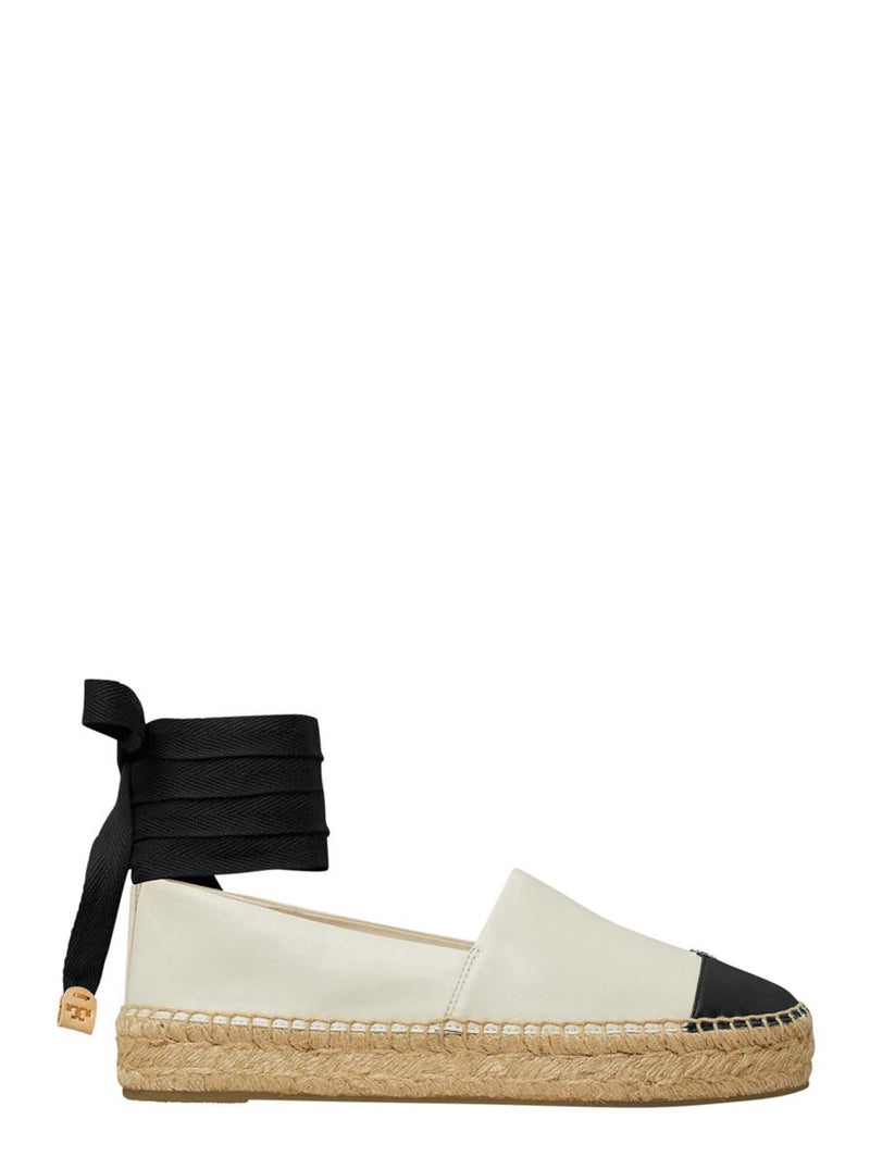 White Espadrilles With Metallic Logo On The Front And Ankle Strap In Leather Woman