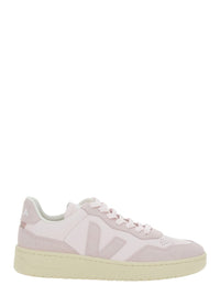 'V90' Pink Sneaker With Side Logo And Perforated Toe In Leather Woman