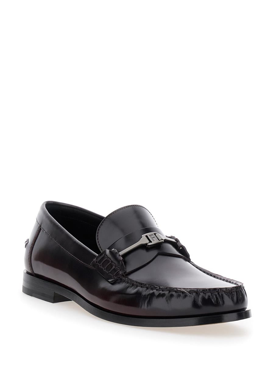 'Harry' Dark Burgundy Loafers With Almond Toe And Logo Plaque Detail In Leather Man