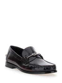 'Harry' Dark Burgundy Loafers With Almond Toe And Logo Plaque Detail In Leather Man