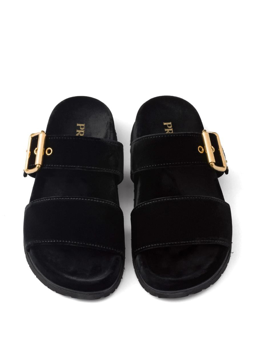 Prada Triangle-Logo Velvet Slides