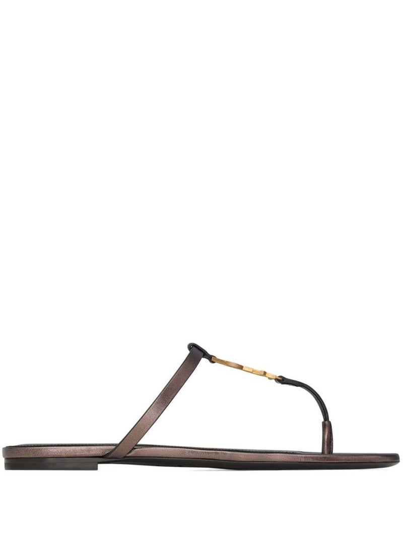 Saint Laurent Cassandre Leather Thong Sandals