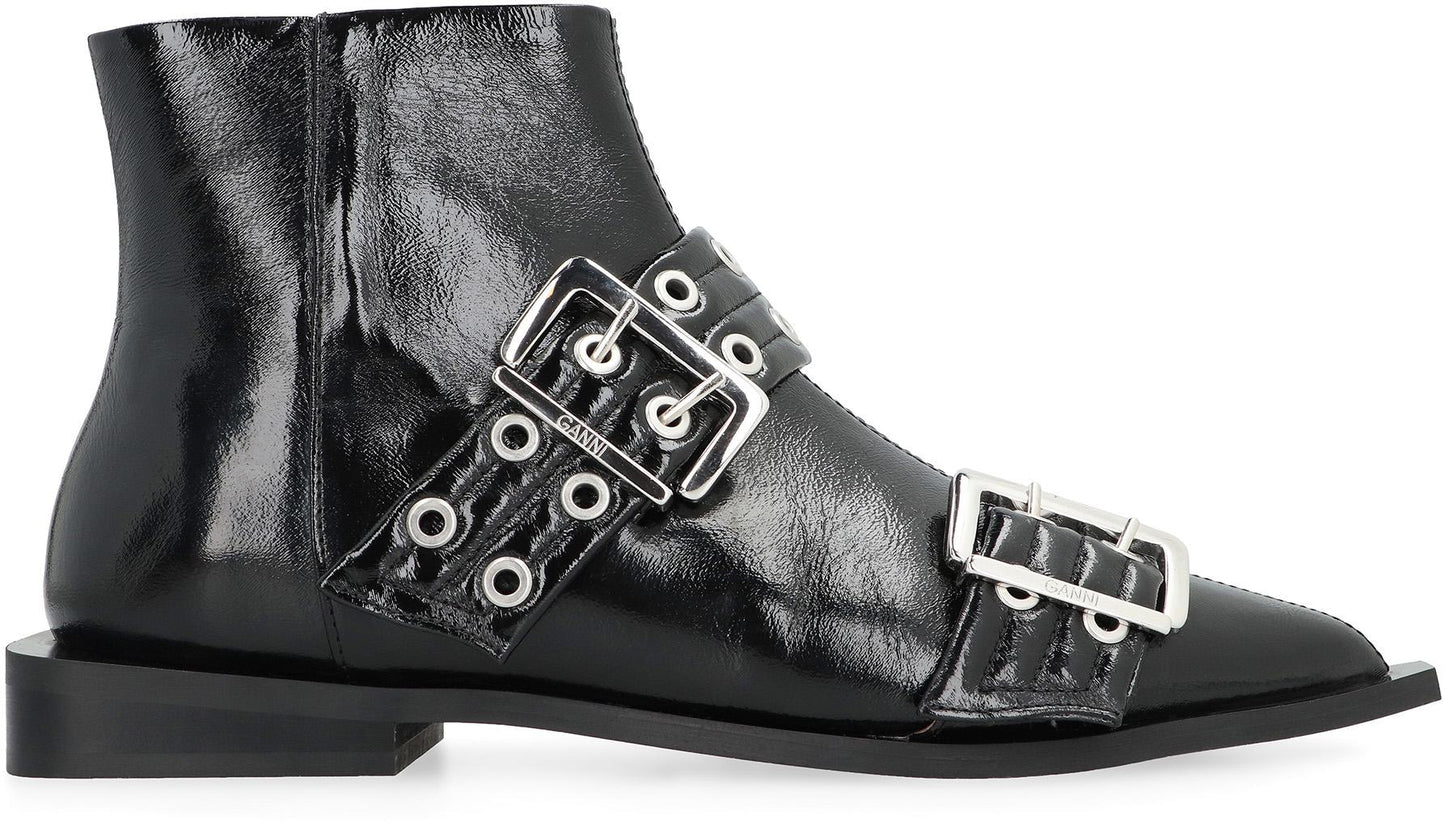 Ganni Faux Leather Ankle Boots