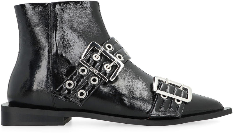 Ganni Faux Leather Ankle Boots