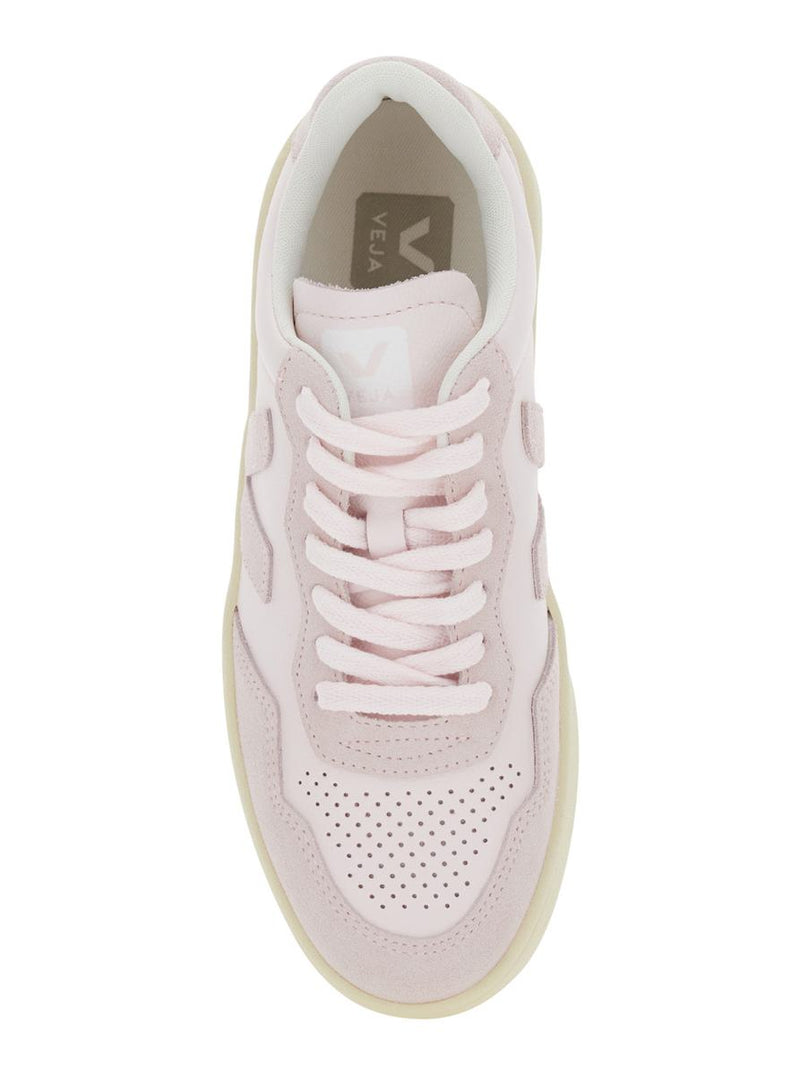 'V90' Pink Sneaker With Side Logo And Perforated Toe In Leather Woman