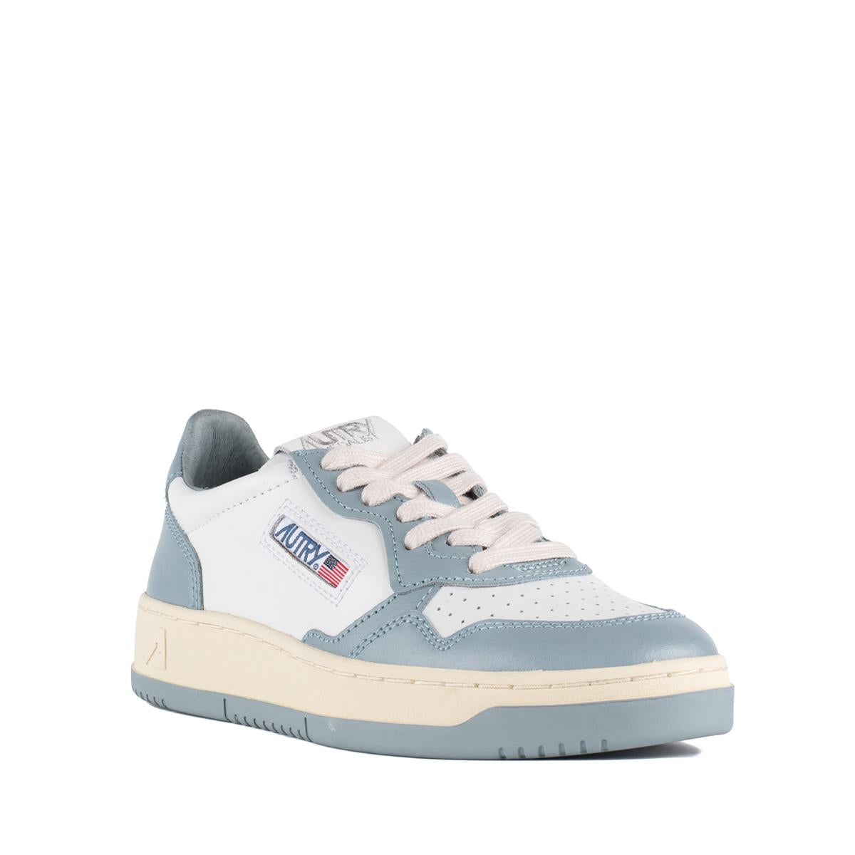 Autry Medalist Low Two-Tone White And Silver Blue Leather Sneakers