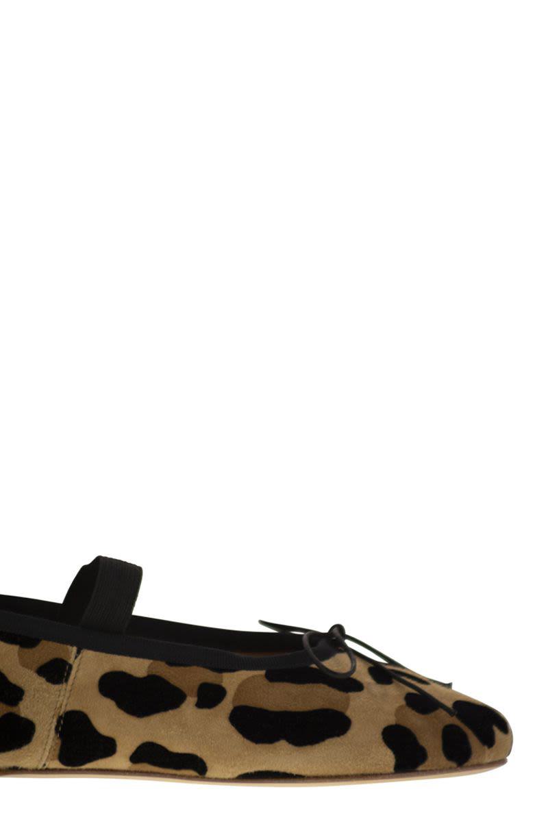 Anniel Leather Ballerina With Animal Pattern And Elastic Band