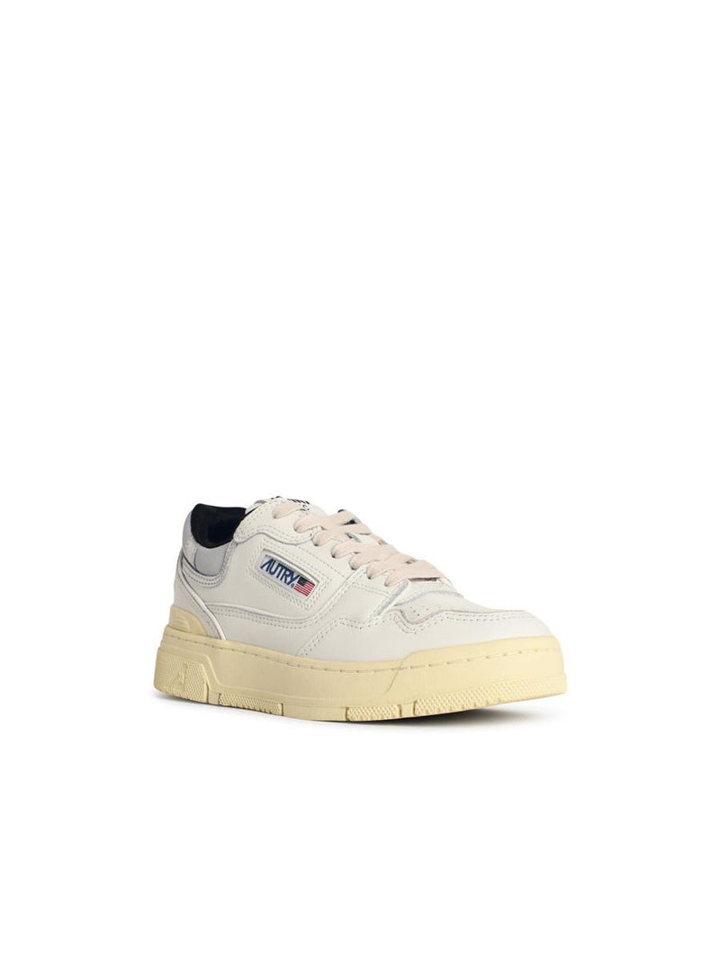 Autry 'Clc Low' White Leather And Silver Suede Sneakers