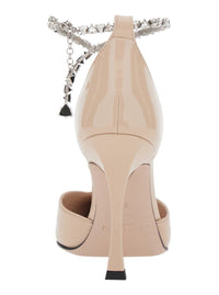 'Stevie' Pink Pumps With Rhinestoned Ankle Strap And High Heel In Leather Woman