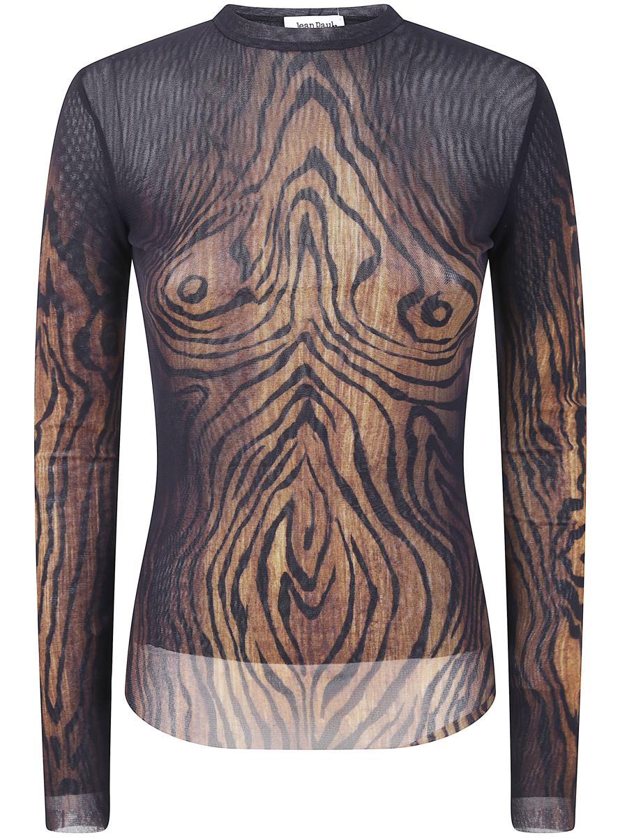 Jean Paul Gaultier Mesh Long Sleeves Top Printed "Wood" Clothing