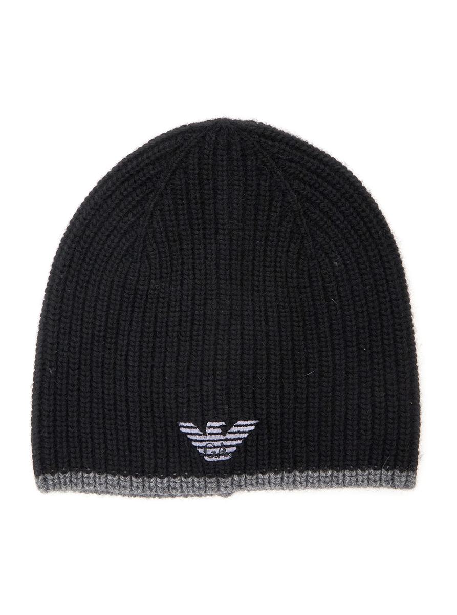 Black Scarf And Beanie Set With Logo Embroidery In Wool Blend Man