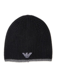 Black Scarf And Beanie Set With Logo Embroidery In Wool Blend Man