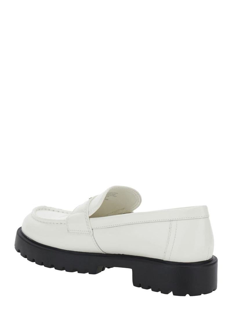 White Loafer With Logo Plate In Nappa Leather Woman