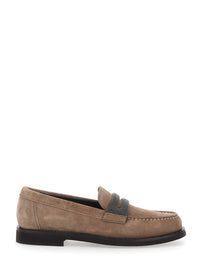 Brown Loafers With Almond Toe And Monil Detail In Suede Woman