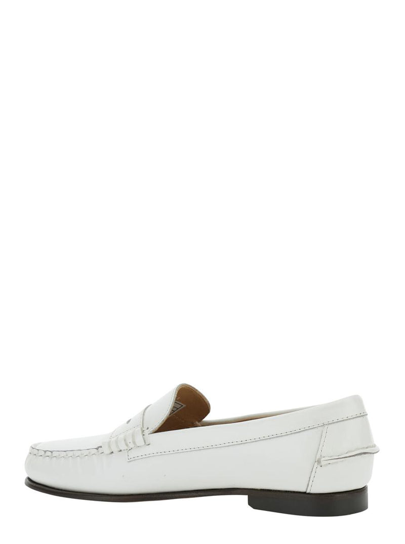 'Danielle Pop' White Loafers With Bevelled Toe And Low Stacked Heel In Leather Woman
