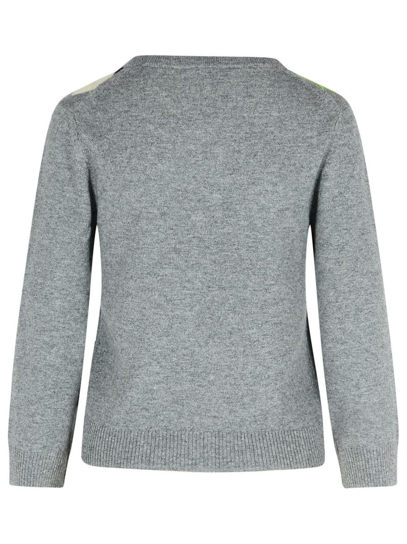 Ganni Grey Checked Cashmere Blend Cardigan