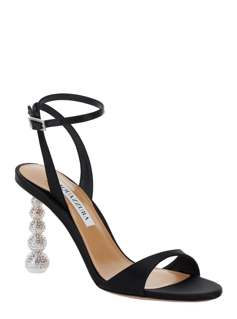 'Yes Baby' Black Strappy Sandals With Sculptural Heel In Satin Woman