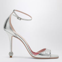 Roger Vivier Silver Sandal With Jewelled Heel
