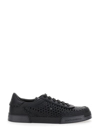 'Portofino' Black Sneakers With Mesh Inserts And Embossed Logo On The Side In Leather Man
