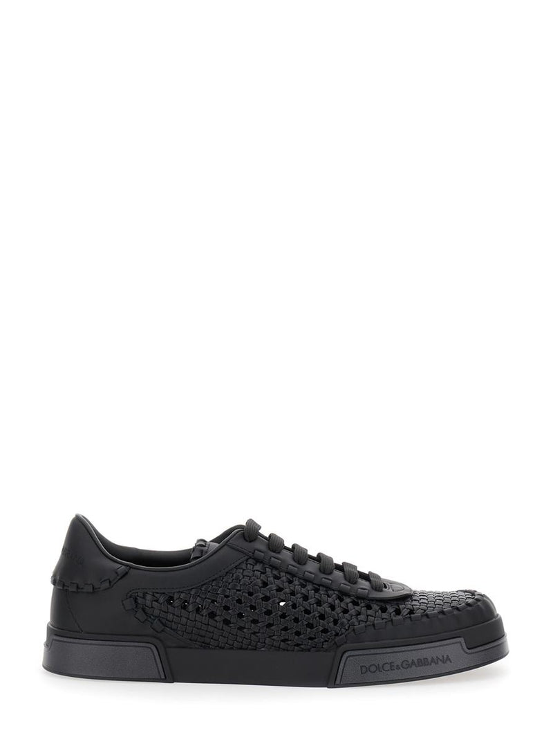 'Portofino' Black Sneakers With Mesh Inserts And Embossed Logo On The Side In Leather Man