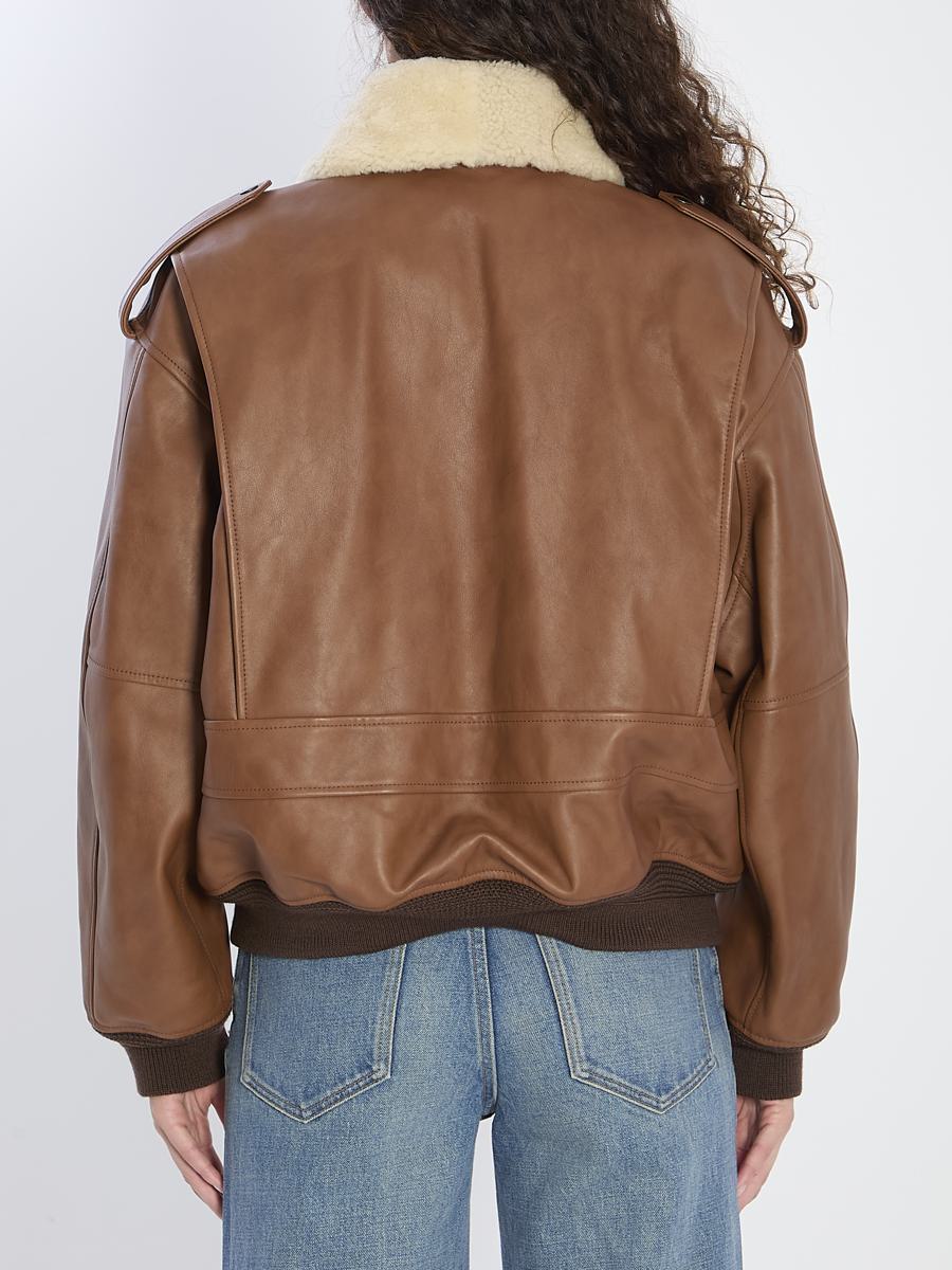 Bomber Jacket In Hammered Leather And Shearling
