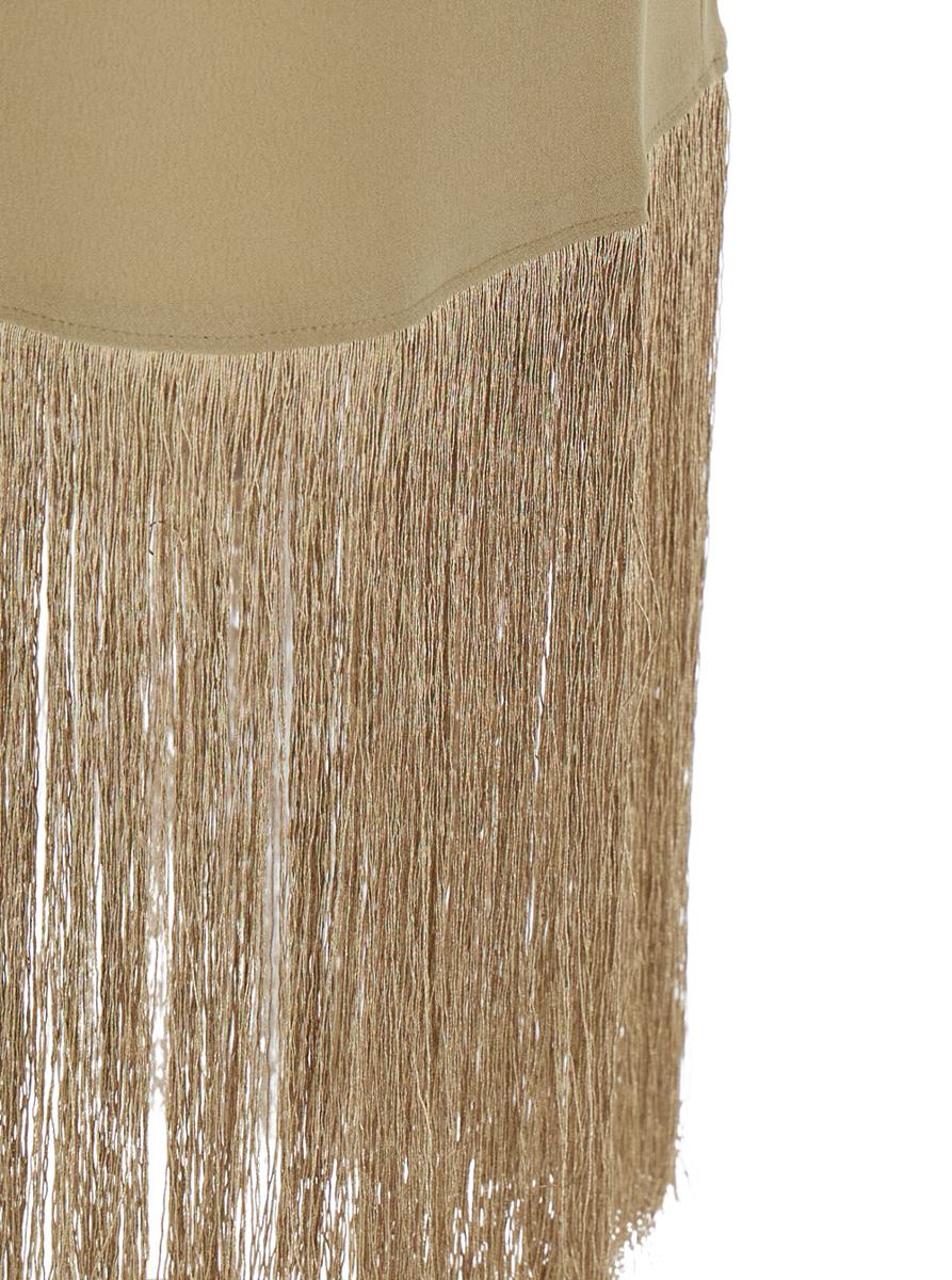 'Berlin' Beige Long Dress With High Neck And Fringes Applied On The Edges In Cady Crepe Woman